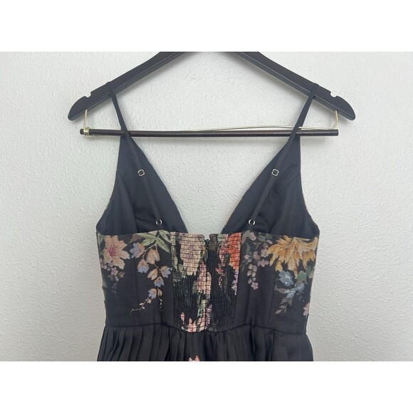 Zimmermann Pavilion V Neck Mini Dress in Black Multi Floral Linen Silk AU 1 US 6 - Picture 13 of 16